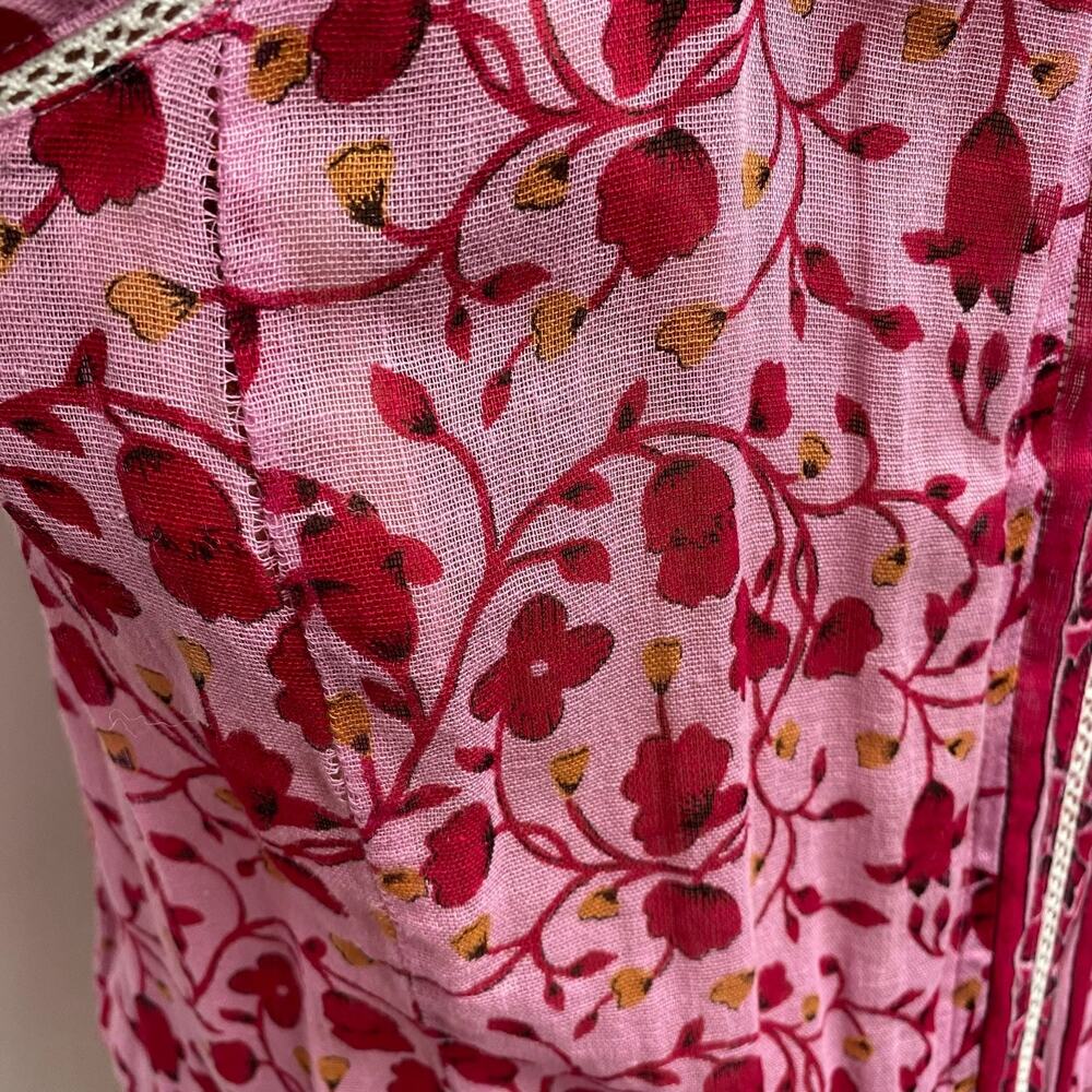Poupette St Barth Womens Pink Floral Halter Sleeveless Smocked Ruffled Dress L - Picture 10 of 16